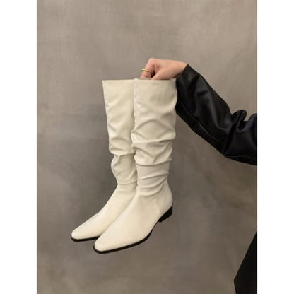 Ruched Mid-Calf Boots - White / 35 - Shoes