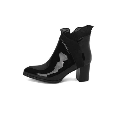 Ruffle Trim Chunky Heel Ankle Boots