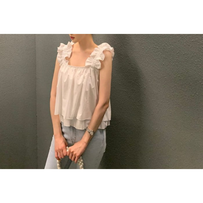 Ruffle Trim Plain Flowy Cami Top