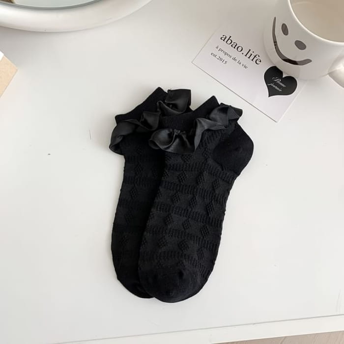 Ruffle Trim Socks - Argyle - Black / One Size