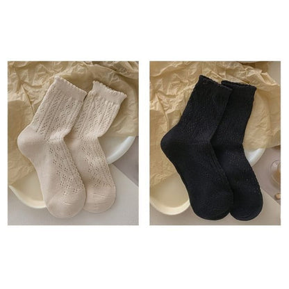 Ruffle Trim Socks Set - of 2 - 1 Pair - Almond & - Black