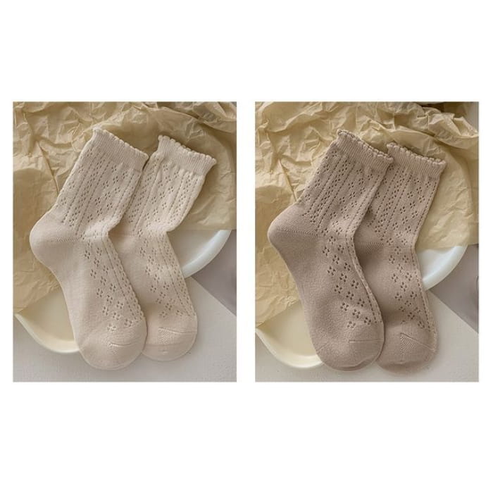 Ruffle Trim Socks Set - of 2 - 1 Pair - Almond & - Coffee