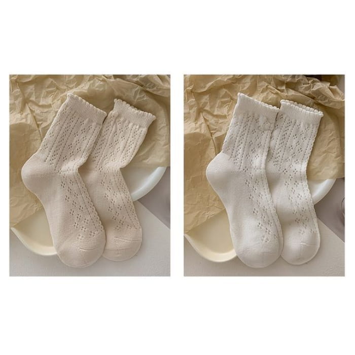 Ruffle Trim Socks Set - of 2 - 1 Pair - Almond & - White