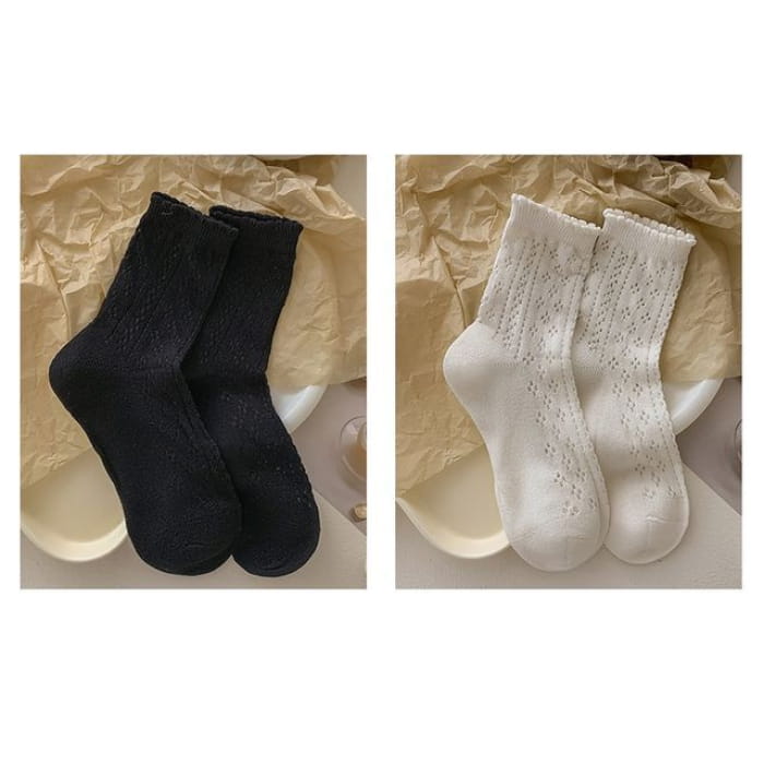 Ruffle Trim Socks Set - of 2 - 1 Pair - Black & - White