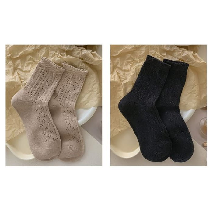 Ruffle Trim Socks Set - of 2 - 1 Pair - Coffee & - Black