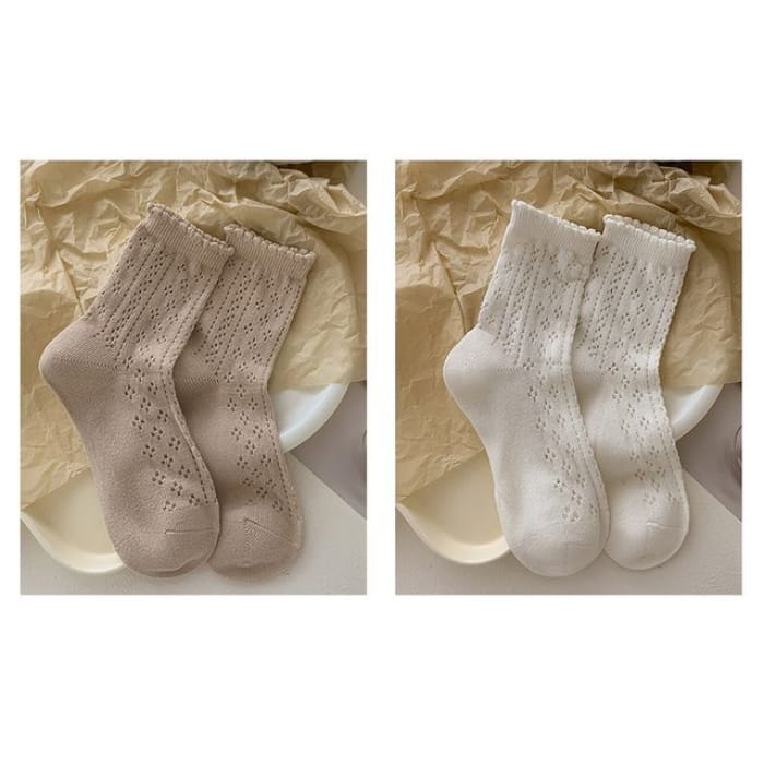 Ruffle Trim Socks Set - of 2 - 1 Pair - Coffee & - White