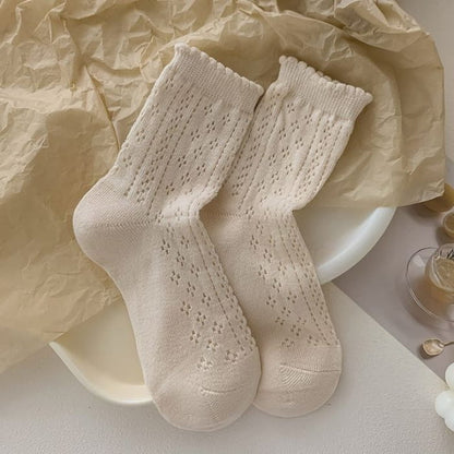 Ruffle Trim Socks Set - of 2 - Almond / One Size