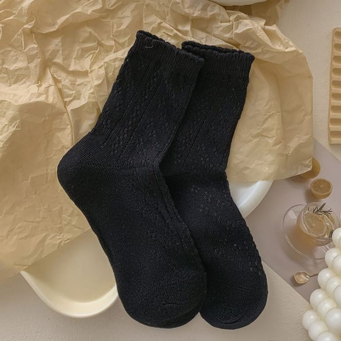 Ruffle Trim Socks Set - of 2 - Black / One Size