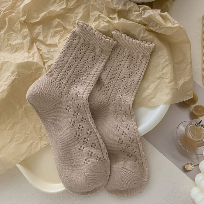 Ruffle Trim Socks Set - of 2 - Coffee / One Size