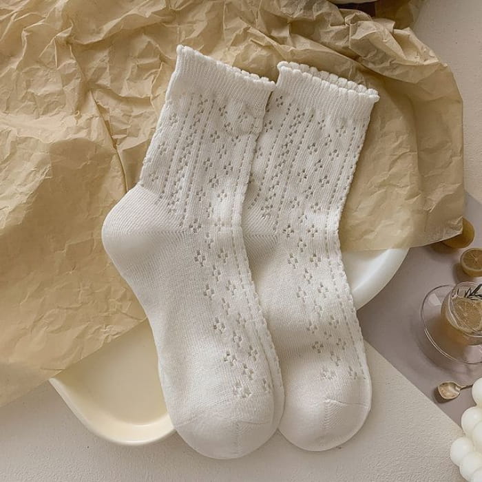 Ruffle Trim Socks Set - of 2 - White / One Size