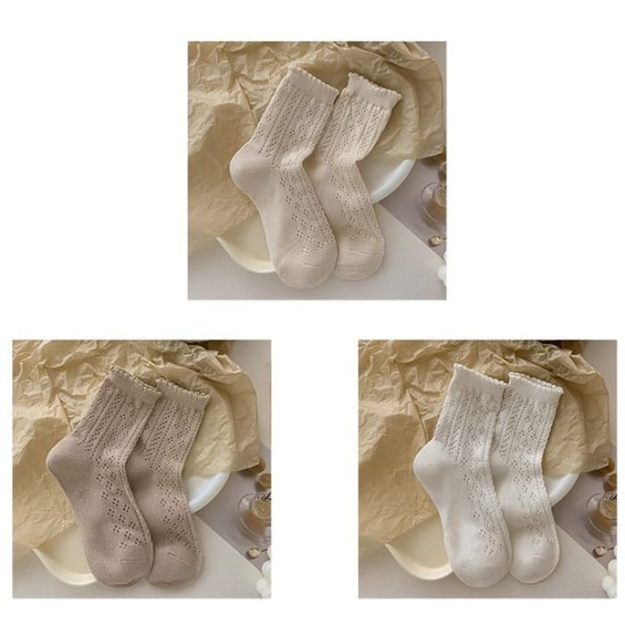 Ruffle Trim Socks Set - of 3 - 1 Pair - Coffee & - Almond