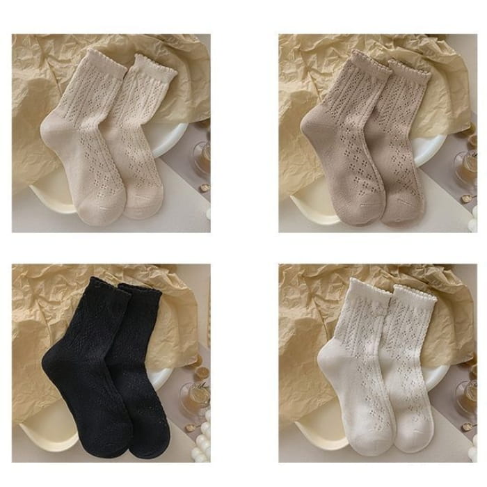 Ruffle Trim Socks Set - of 4 - 1 Pair - Almond & - Black