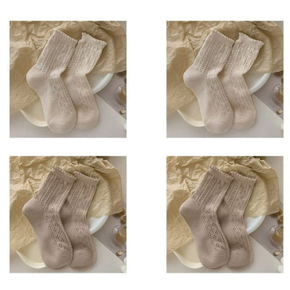 Ruffle Trim Socks Set - of 4 - 2 Pairs - Coffee & - Almond