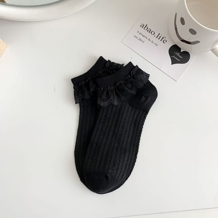 Ruffle Trim Socks - Stripes - Black / One Size