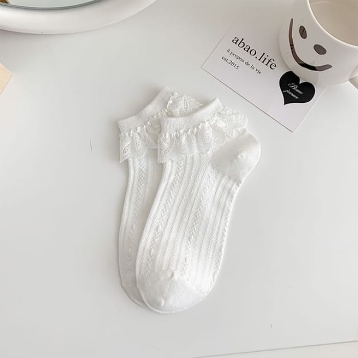 Ruffle Trim Socks - Stripes - White / One Size