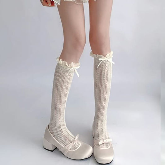 Ruffle Trimmed Knee High Socks Set