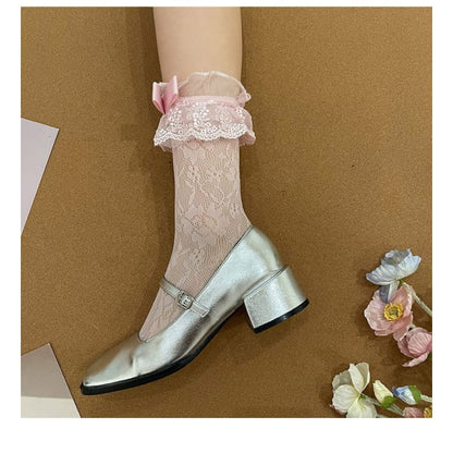 Ruffled Bow Tall Lace Socks