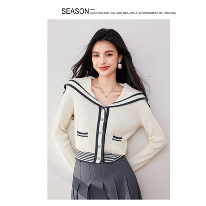 Sailor Collar Striped Cardigan