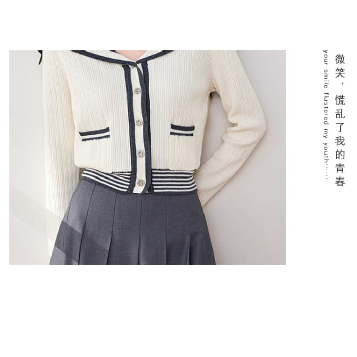 Sailor Collar Striped Cardigan