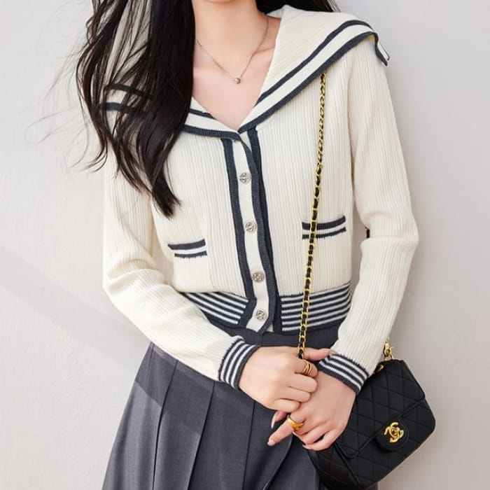 Sailor Collar Striped Cardigan