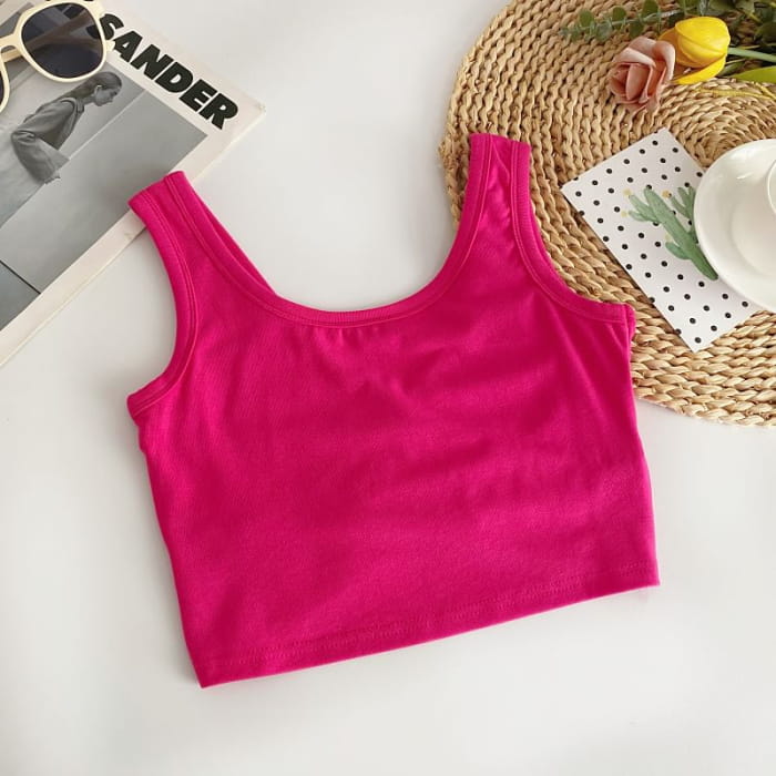 Scoop Neck Plain Crop Tank Top