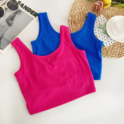 Scoop Neck Plain Crop Tank Top