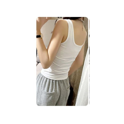 Scoop Neck Plain Open Back Tank Top