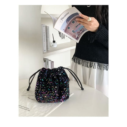 Sequin Drawstring Crossbody Bag