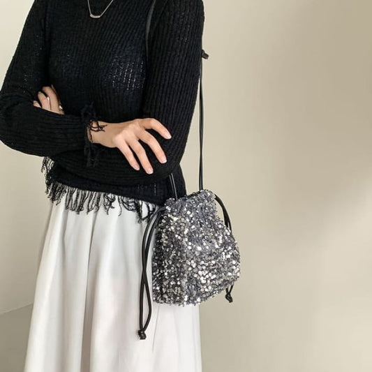 Sequin Drawstring Crossbody Bag