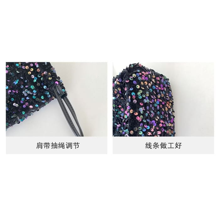 Sequin Drawstring Crossbody Bag