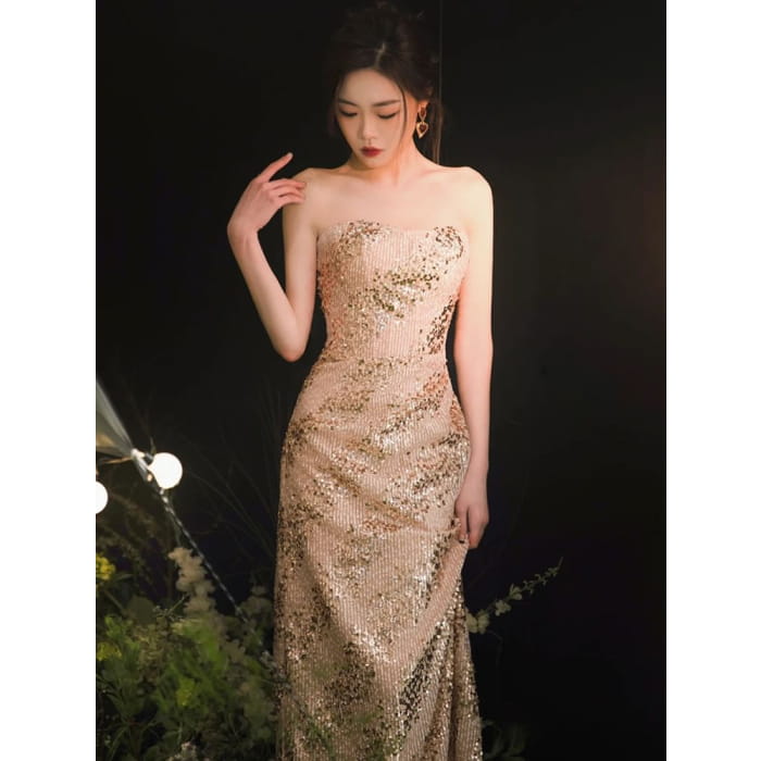 Sequin Sheath Tube Evening Gown - Dress