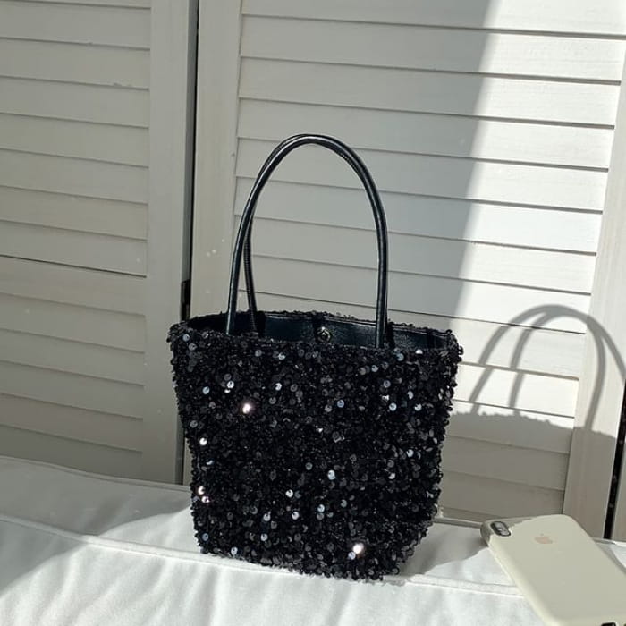 Sequin Tote Bag - Black / One SIze