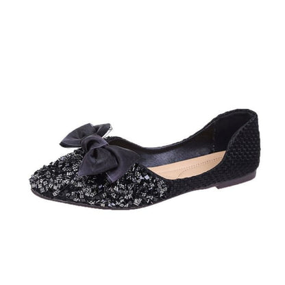 Sequined Bow D’Orsay Flats - Black / 35 - Shoes