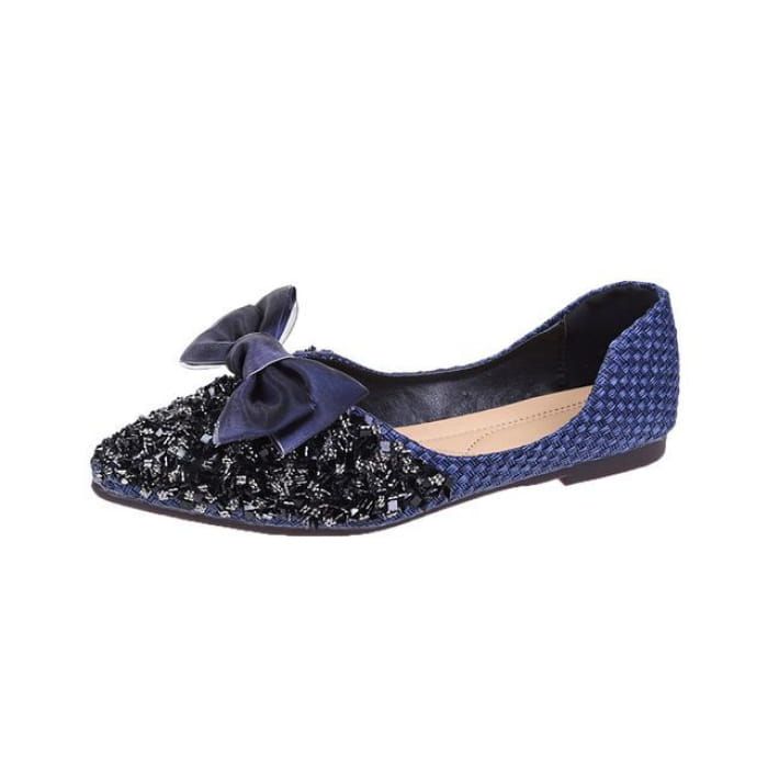 Sequined Bow D’Orsay Flats - Blue / 35 - Shoes