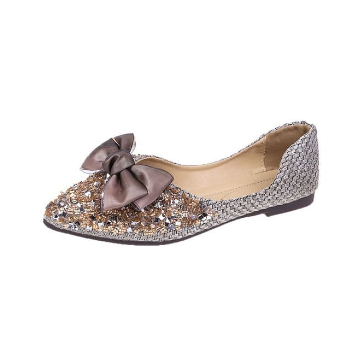 Sequined Bow D’Orsay Flats - Gold / 35 - Shoes