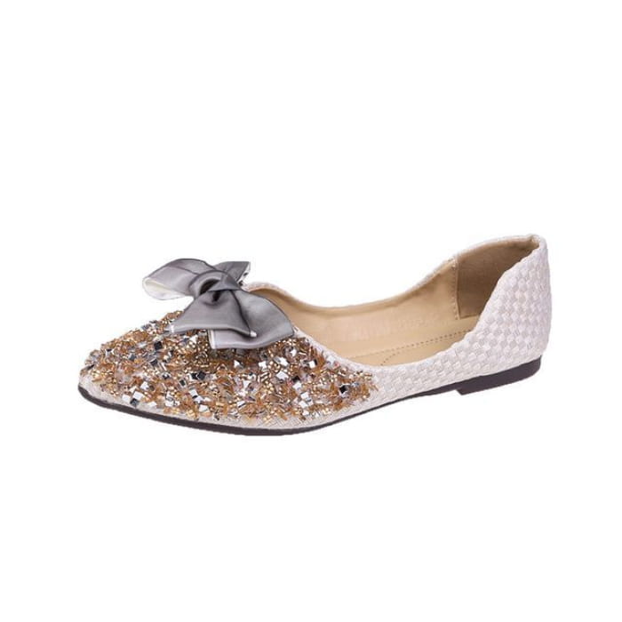 Sequined Bow D’Orsay Flats - Gray / 35 - Shoes