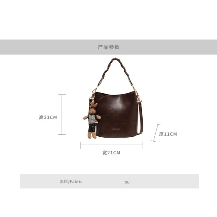 Set: Faux Leather Bucket Bag + Charm