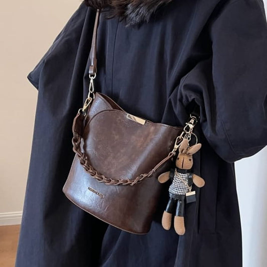 Set: Faux Leather Bucket Bag + Charm