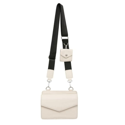 Set: Faux Leather Plain Flap Crossbody Bag + Coin Purse