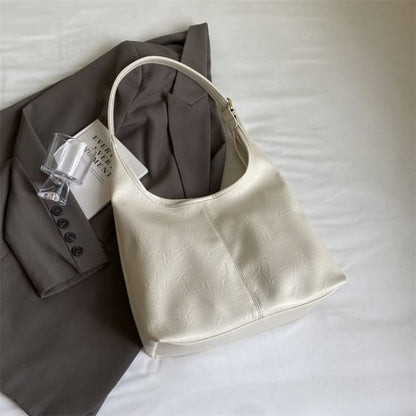 Set: Faux Leather Shoulder Bag + Pouch - Off-White