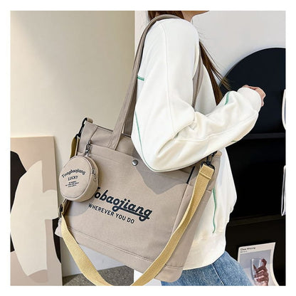 Set: Lettering Canvas Tote Bag + Pouch