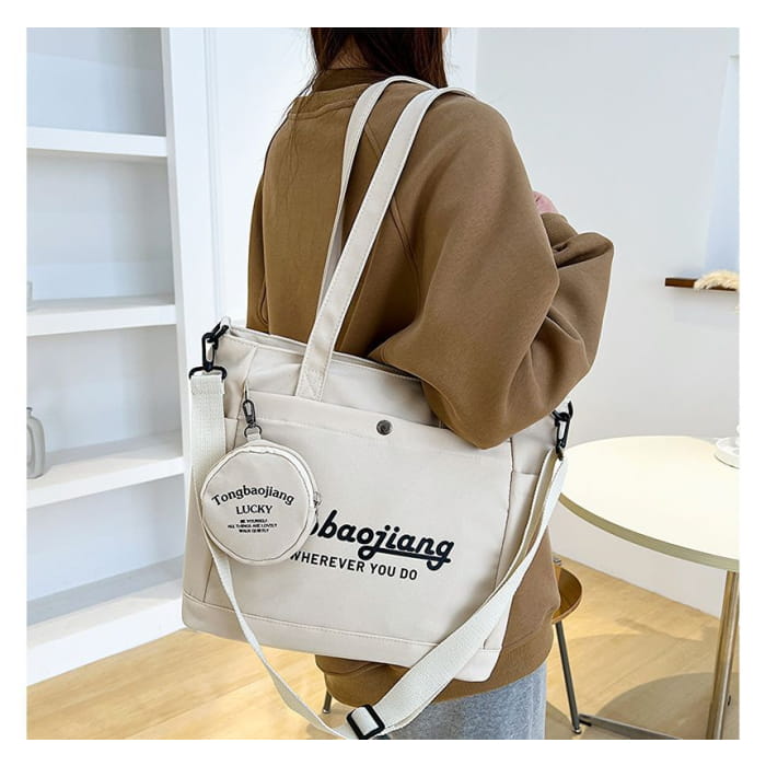 Set: Lettering Canvas Tote Bag + Pouch