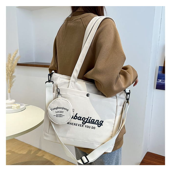 Set: Lettering Canvas Tote Bag + Pouch