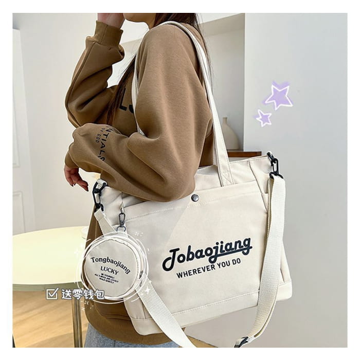 Set: Lettering Canvas Tote Bag + Pouch