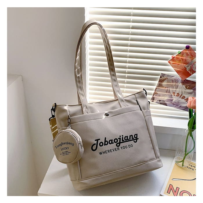 Set: Lettering Canvas Tote Bag + Pouch