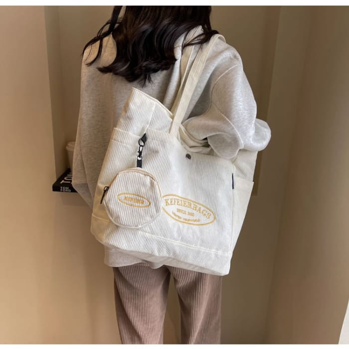 Set: Lettering Corduroy Tote Bag + Coin Purse Egirldoll