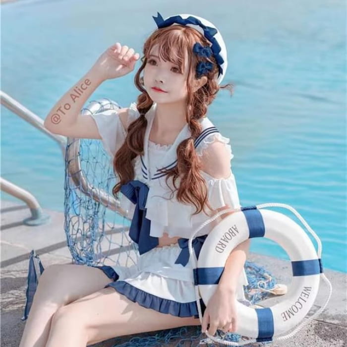 Set: Lolita Sailor Collar Swim Top + Skirt