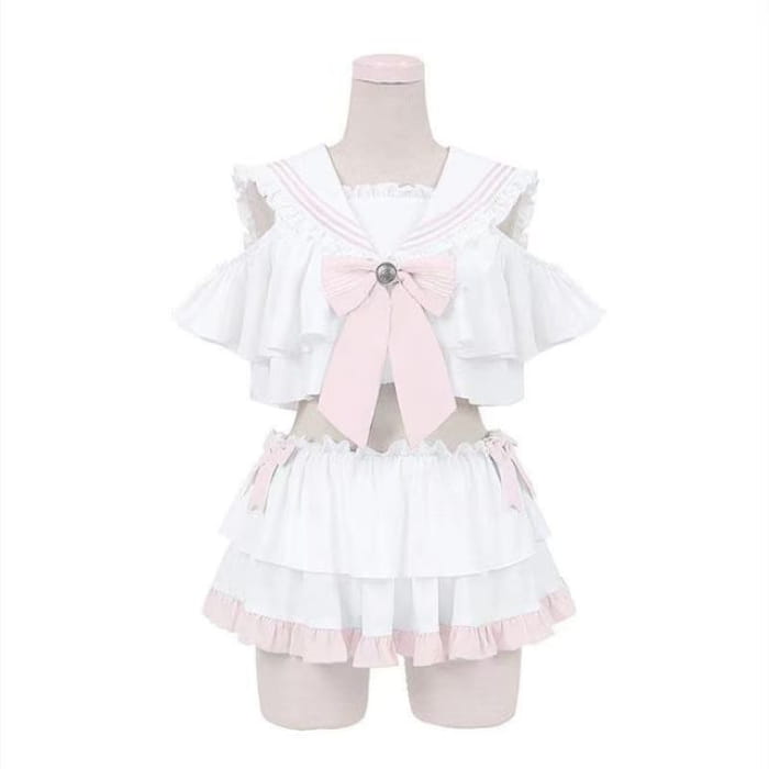 Set: Lolita Sailor Collar Swim Top + Skirt - With Pads