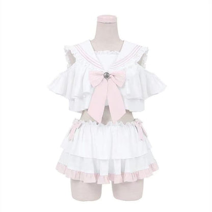 Set: Lolita Sailor Collar Swim Top + Skirt - With Pads