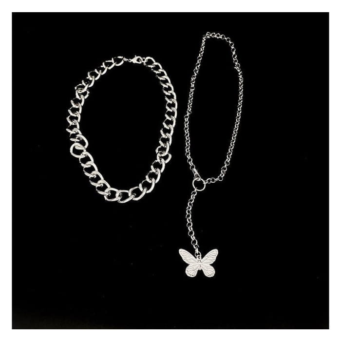 Set of 2: Butterfly Chain Necklace + Chunky